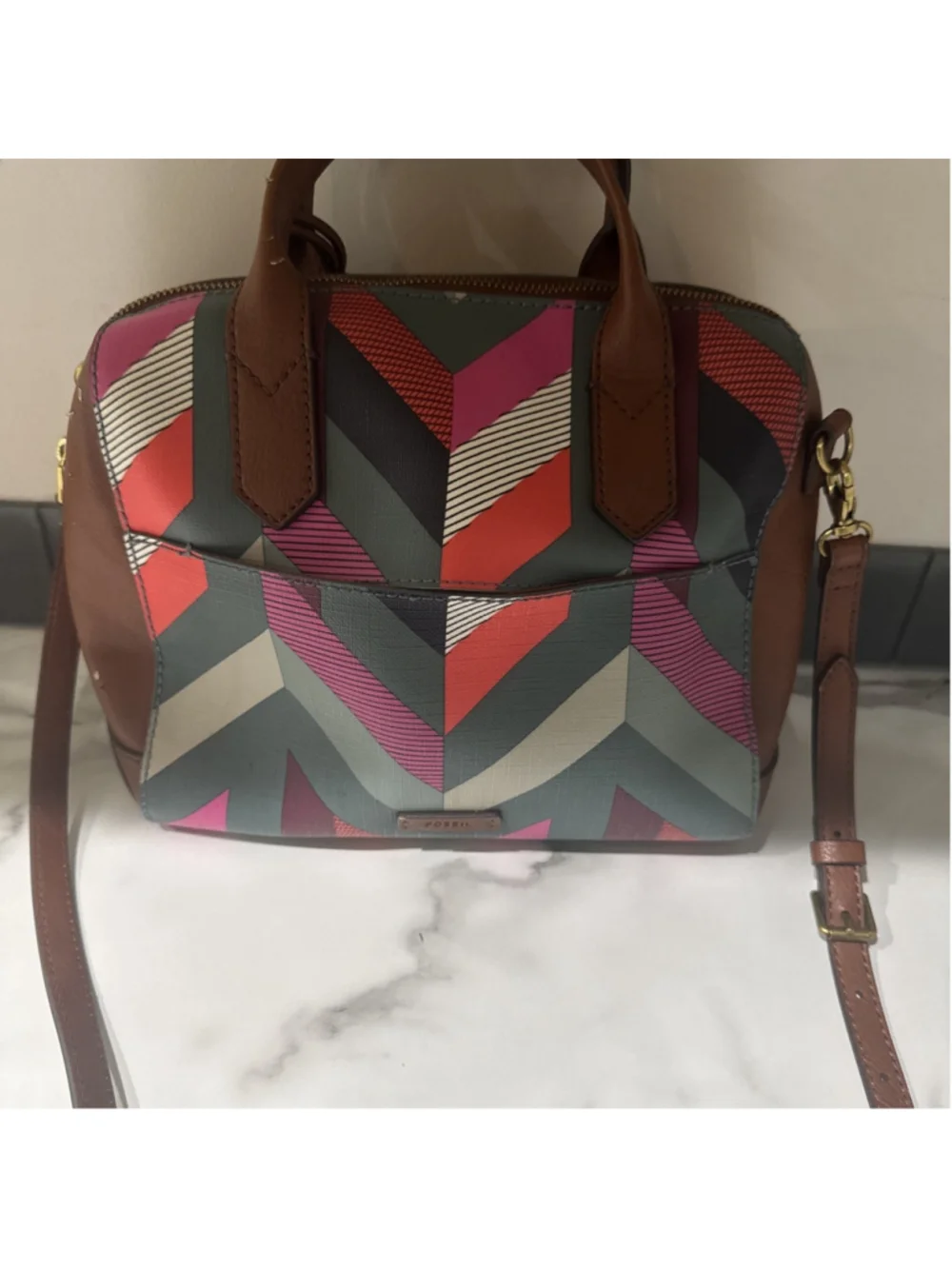 FOSSIL FIONA CHEVRON MULTI-COLOR SATCHEL CROSSBODY Purse Bag Read